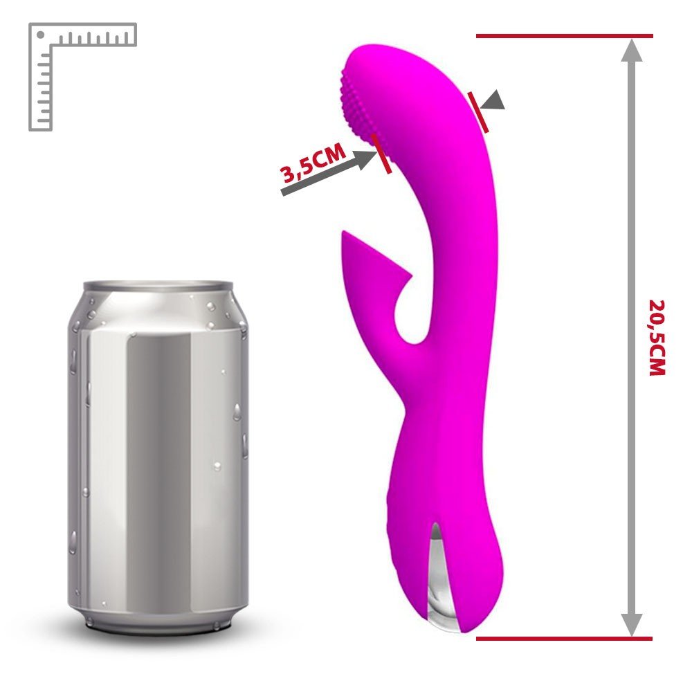 Vibrador Duplo em Silicone Recarreg�vel Roy Pink, close-up do estimulador de clit�ris com as texturas para suc��o e dedilhar