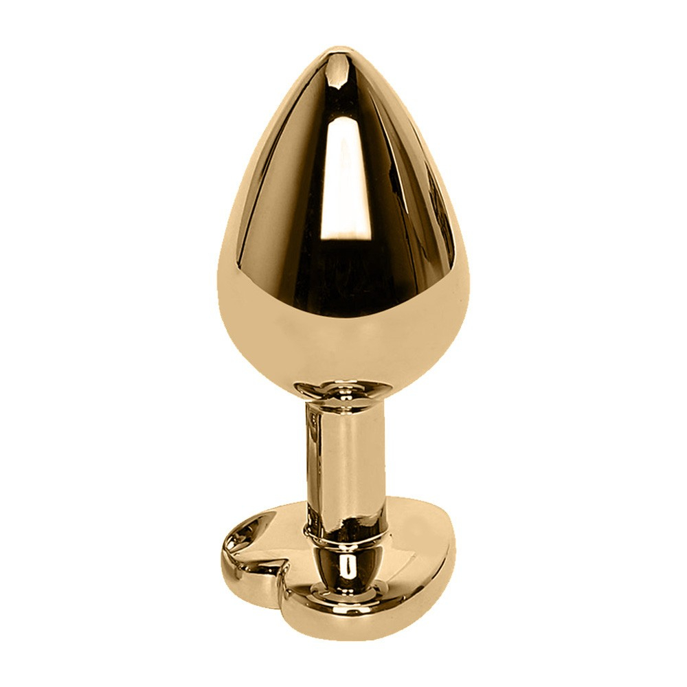 vista traseira do plug anal joia dourado P revelando a base de seguran�a e o brilho do a�o inox