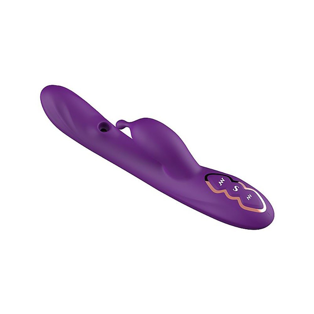 Vibrador duplo em silicone recarreg�vel roxo - Vista diagonal mostrando design ergon�mico