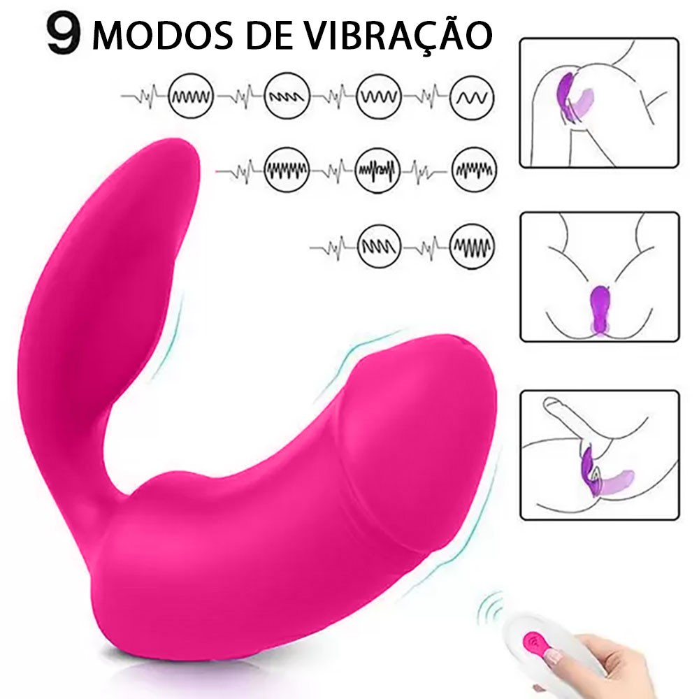 Vibrador Duplo em Silicone Recarreg�vel Sparrow Pink - imagem detalhada dos 9 modos de vibra��o com esquemas de onda e �reas de aplica��o (clit�ris, ponto G e anal)