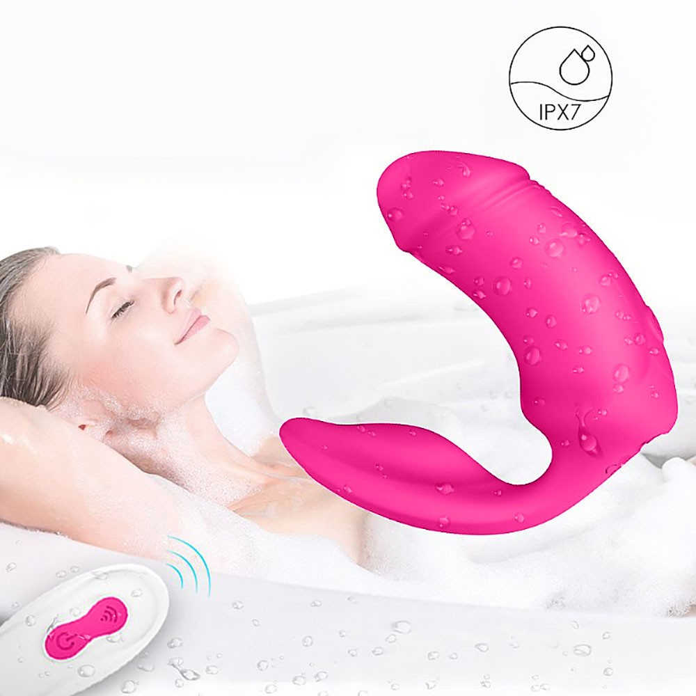 Vibrador Duplo em Silicone Recarreg�vel Sparrow Pink - mulher relaxando em uma banheira com o vibrador, ilustrando a caracter�stica imperme�vel (IPX7)