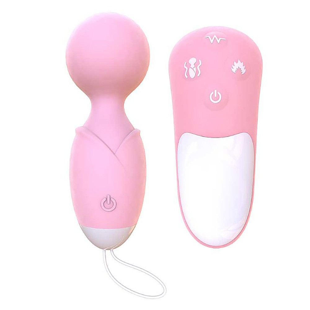 Massageador Er�tico Loli Rosa com controle sem fio, vibrador e controle em silicone cor de rosa com detalhes brancos