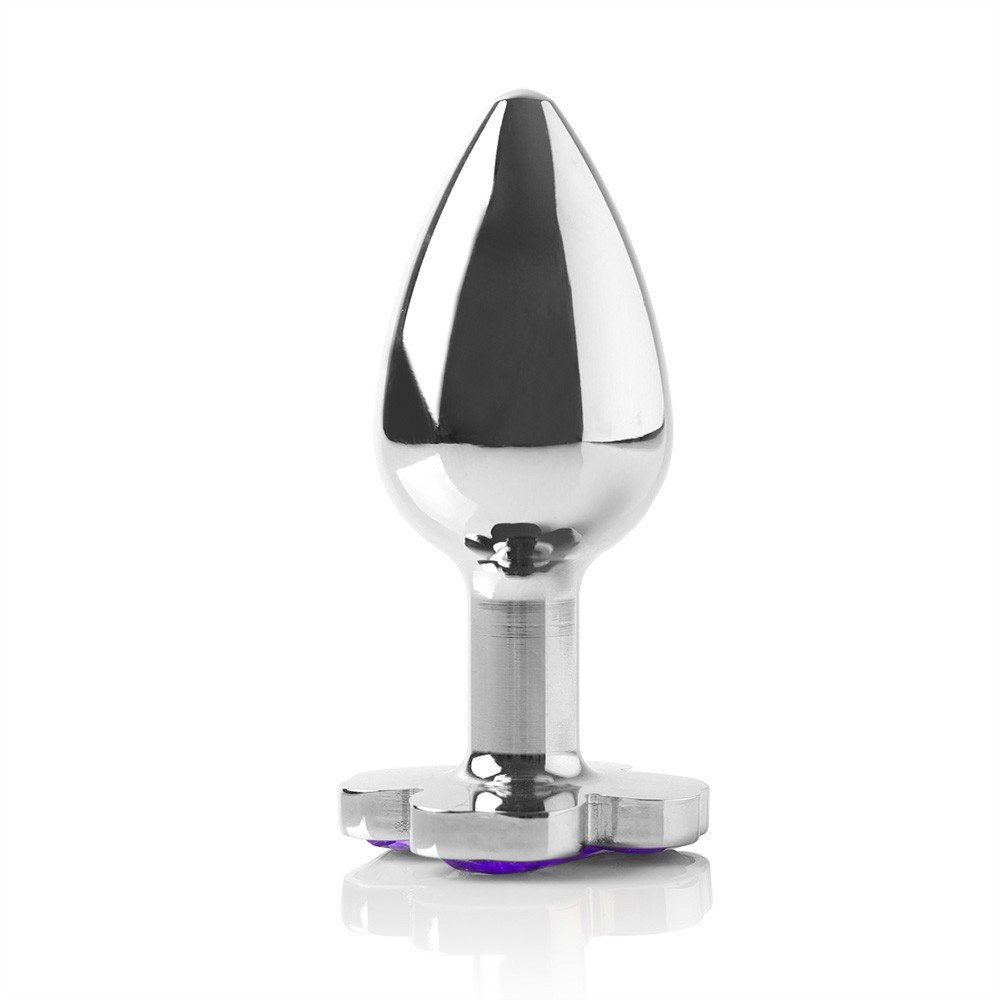 Plug Anal Joia em A�o Trevo Cromado Tamanho M Roxo | Foto 03