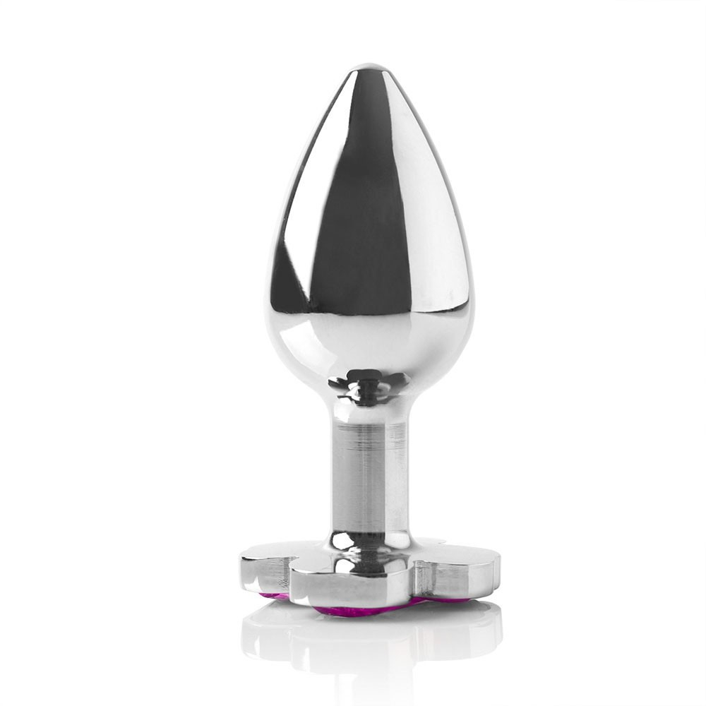 Plug Anal Joia em A�o Trevo Cromado Tamanho M Pink | Foto 03