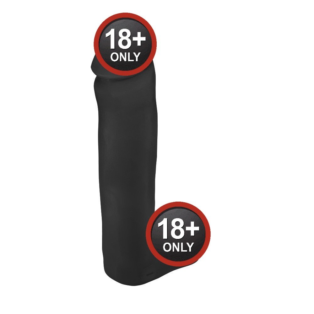 Vista lateral do P�nis Gigante e Grosso Flex�vel com Escroto Benga Preto, mostrando a curvatura e a glande