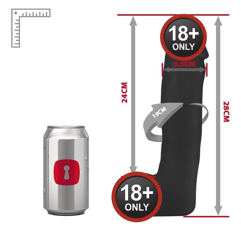 P�nis Gigante e Grosso Flex�vel com Escroto Benga Preto, em uma vis�o panor�mica, destacando seu comprimento de 28cm