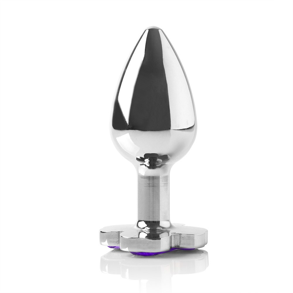 Plug Anal Joia em A�o Trevo Cromado Tamanho P Roxo | Foto 03