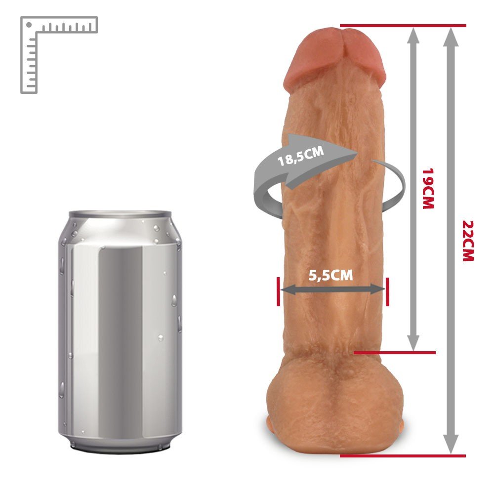 P�nis Real�stico Flex�vel com Escroto e Ventosa King Kong 22 x 5,5cm Bege - Vista diagonal, enfatizando o realismo e o tamanho robusto.