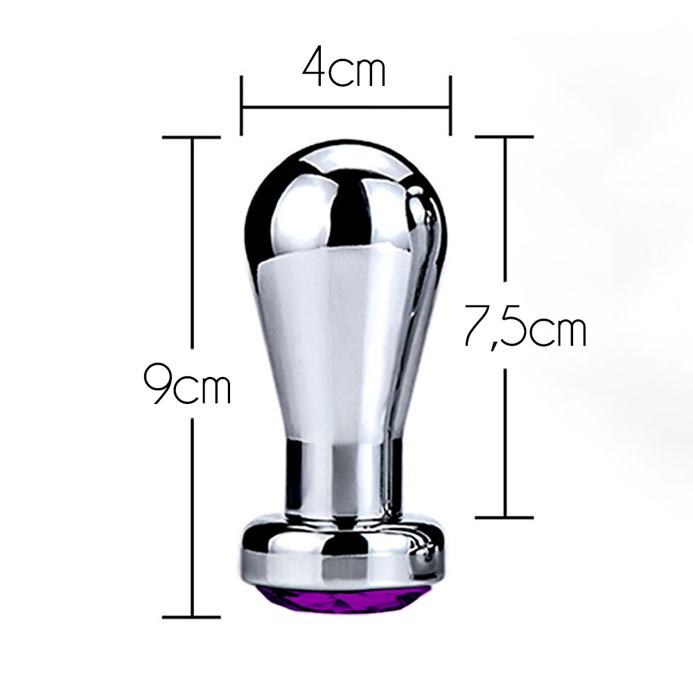 close na ponta anat�mica oval do plug anal de metal roxo para inser��o gradual segura e confort�vel