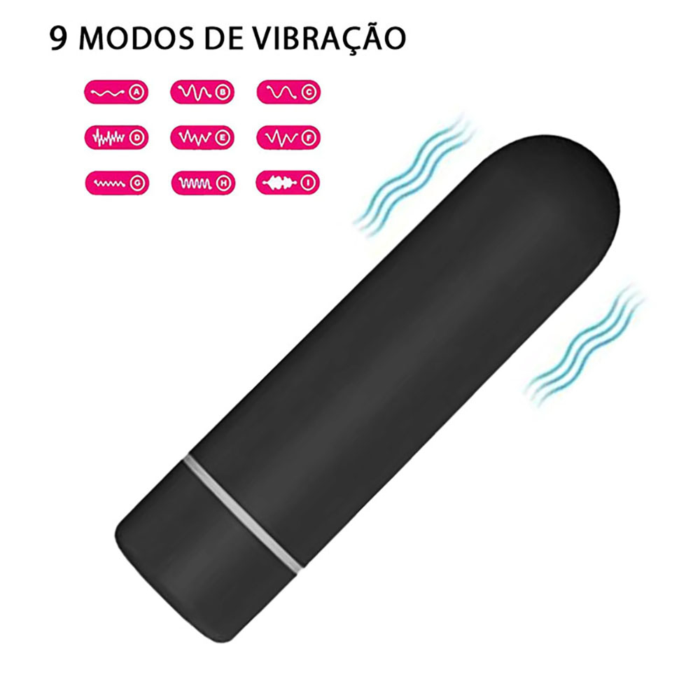 Vibrador Bullet Recarreg�vel via USB com 9 Vibra��es - ABS (Toque Aveludado) 6,9 x 1,9cm Seed Preto | Foto 02