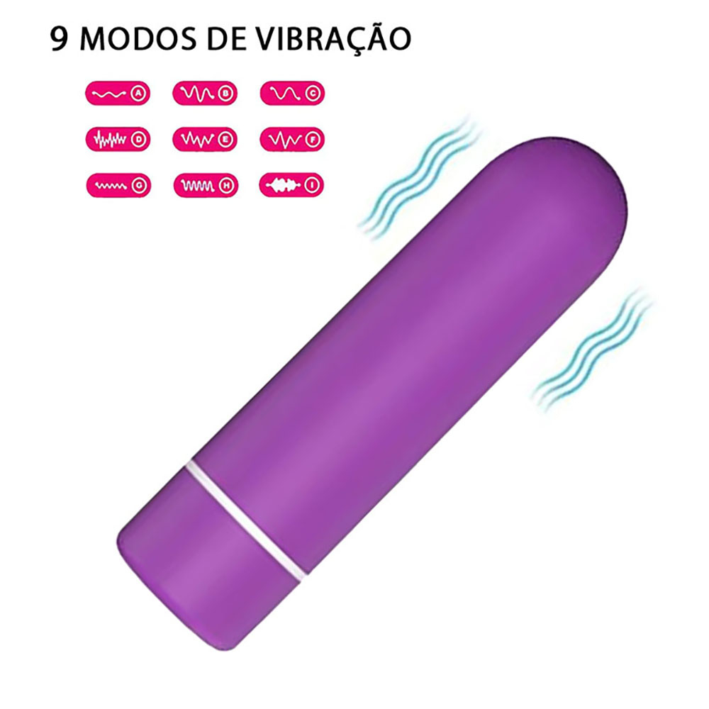 Vibrador Bullet Recarreg�vel via USB com 9 Vibra��es - ABS (Toque Aveludado) 6,9 x 1,9cm Seed Roxo | Foto 02