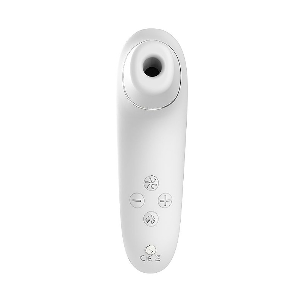 Pulsador de Clit�ris em Silicone Recarreg�vel com Aquecimento 8 Pulsa��es e 5 Velocidades Branco - Vista frontal do produto, destacando o bocal de silicone e os bot�es de controle