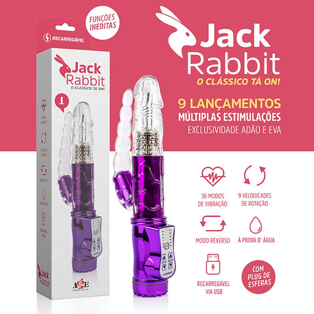 Vibrador Rabbit Recarregável em Silicone com 36 Vibrações Plug Roxo | Foto 03