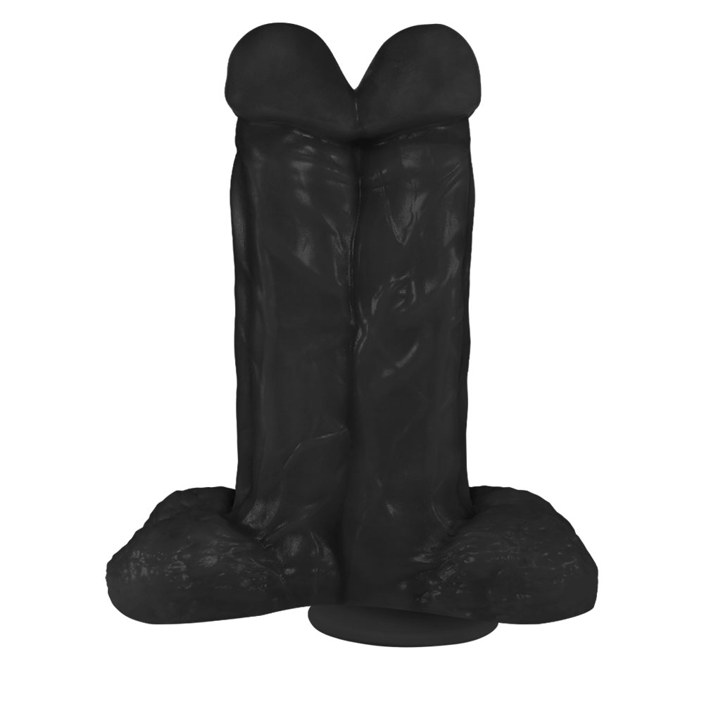Pênis Maciço Juntos em PVC Flexível Atóxico com Ventosa 16,5 x 6,5cm Preto | Foto 01