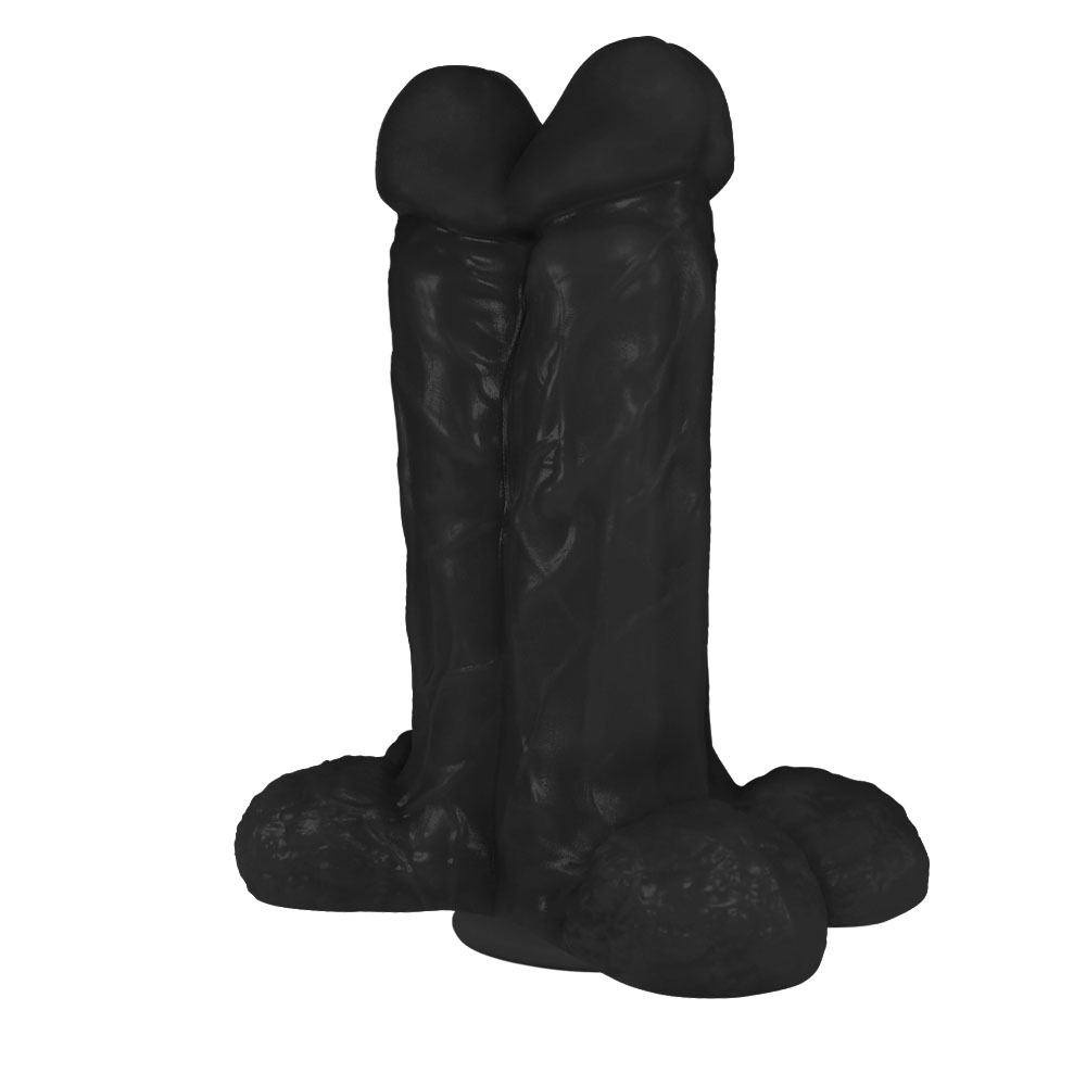 Pênis Maciço Juntos em PVC Flexível Atóxico com Ventosa 16,5 x 6,5cm Preto | Foto 02
