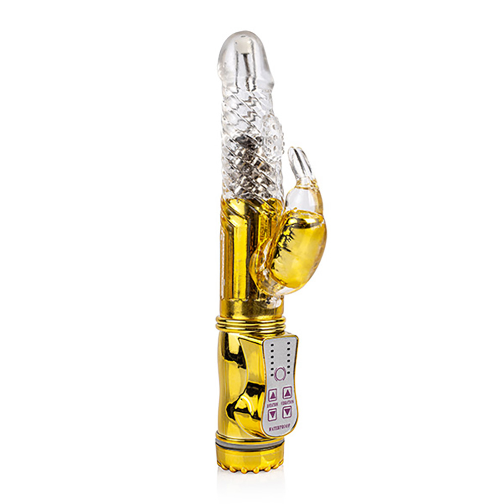 Vibrador Rabbit Recarregável em Silicone com 36 Vibrações Coelho Dourado | Foto 02