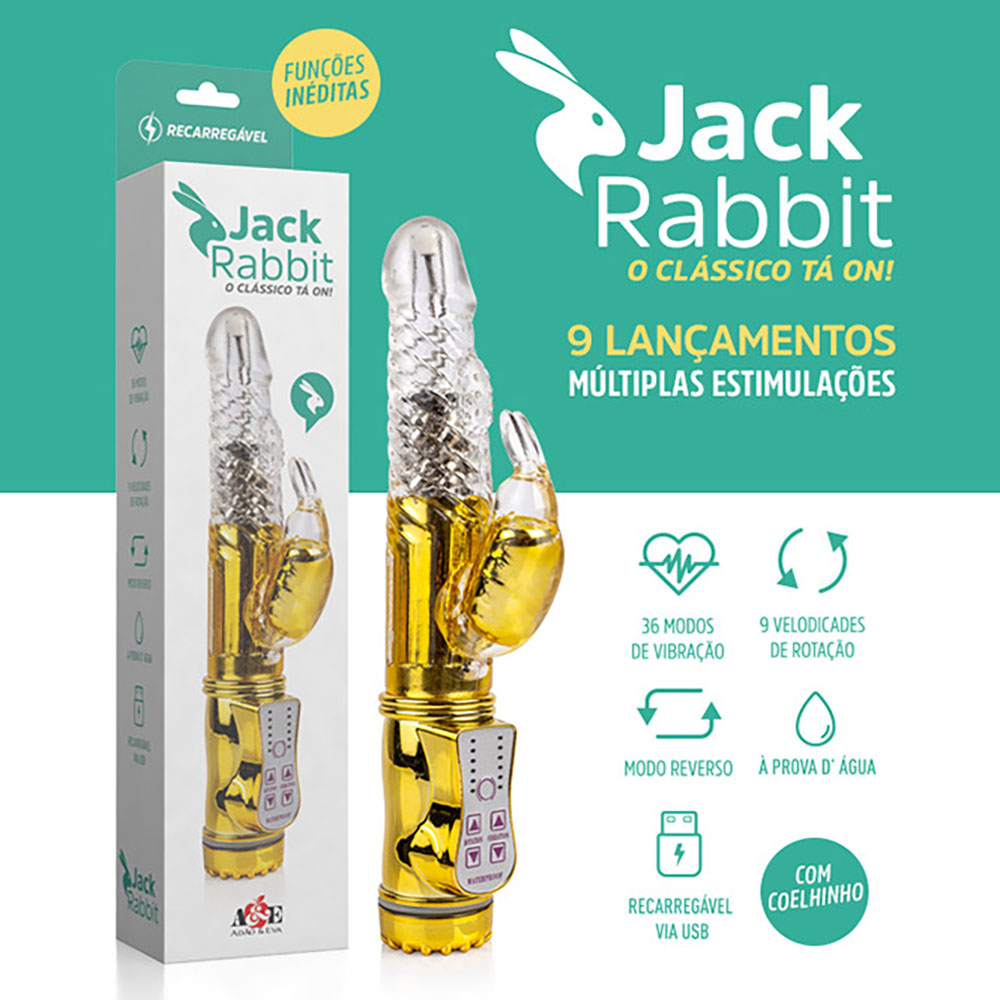Vibrador Rabbit Recarregável em Silicone com 36 Vibrações Coelho Dourado | Foto 03