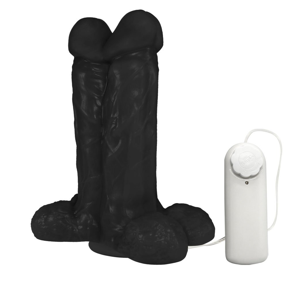 Pênis Maciço Juntos em PVC Flexível com Vibrador e Ventosa 16,5 x 6,5cm Preto | Foto 02