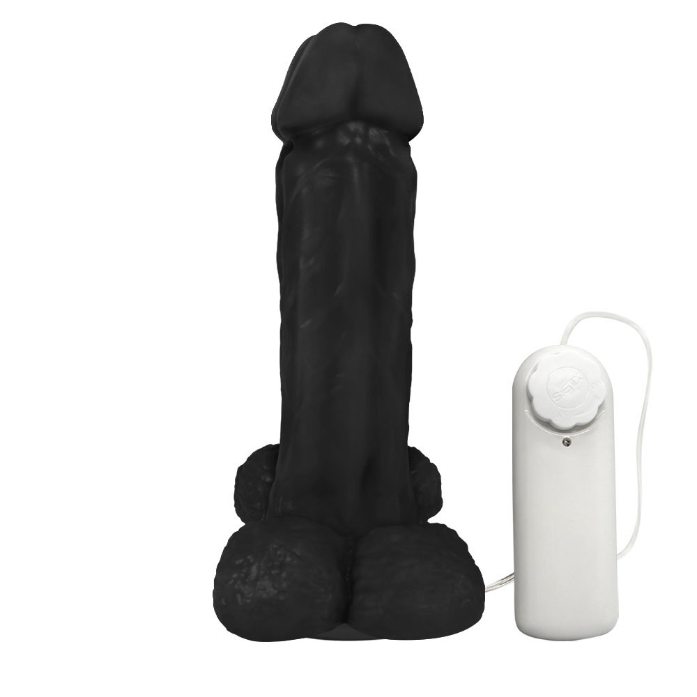 Pênis Maciço Juntos em PVC Flexível com Vibrador e Ventosa 16,5 x 6,5cm Preto | Foto 03