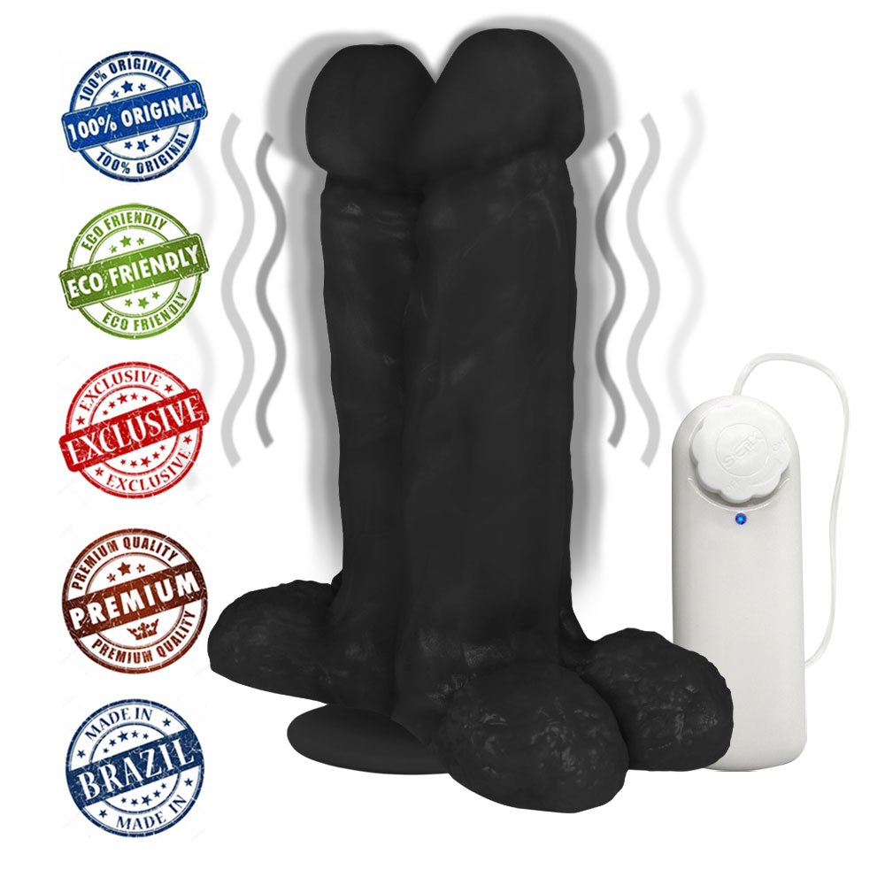 Pênis Maciço Juntos em PVC Flexível com Vibrador e Ventosa 16,5 x 6,5cm Preto | Foto 05