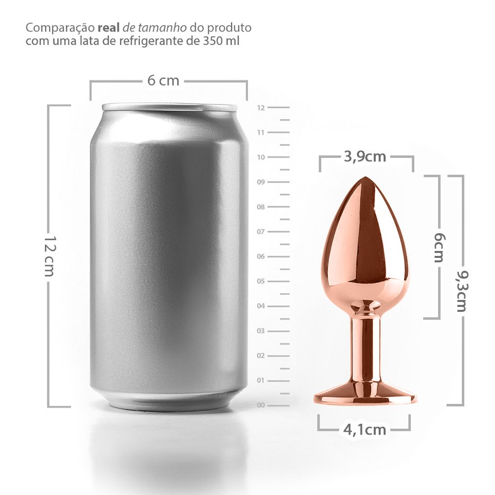 Plug Anal Joia em A�o Inoxid�vel Rose com Base Redonda G Vermelho - foto do plug deitado evidenciando a cor rose e a joia