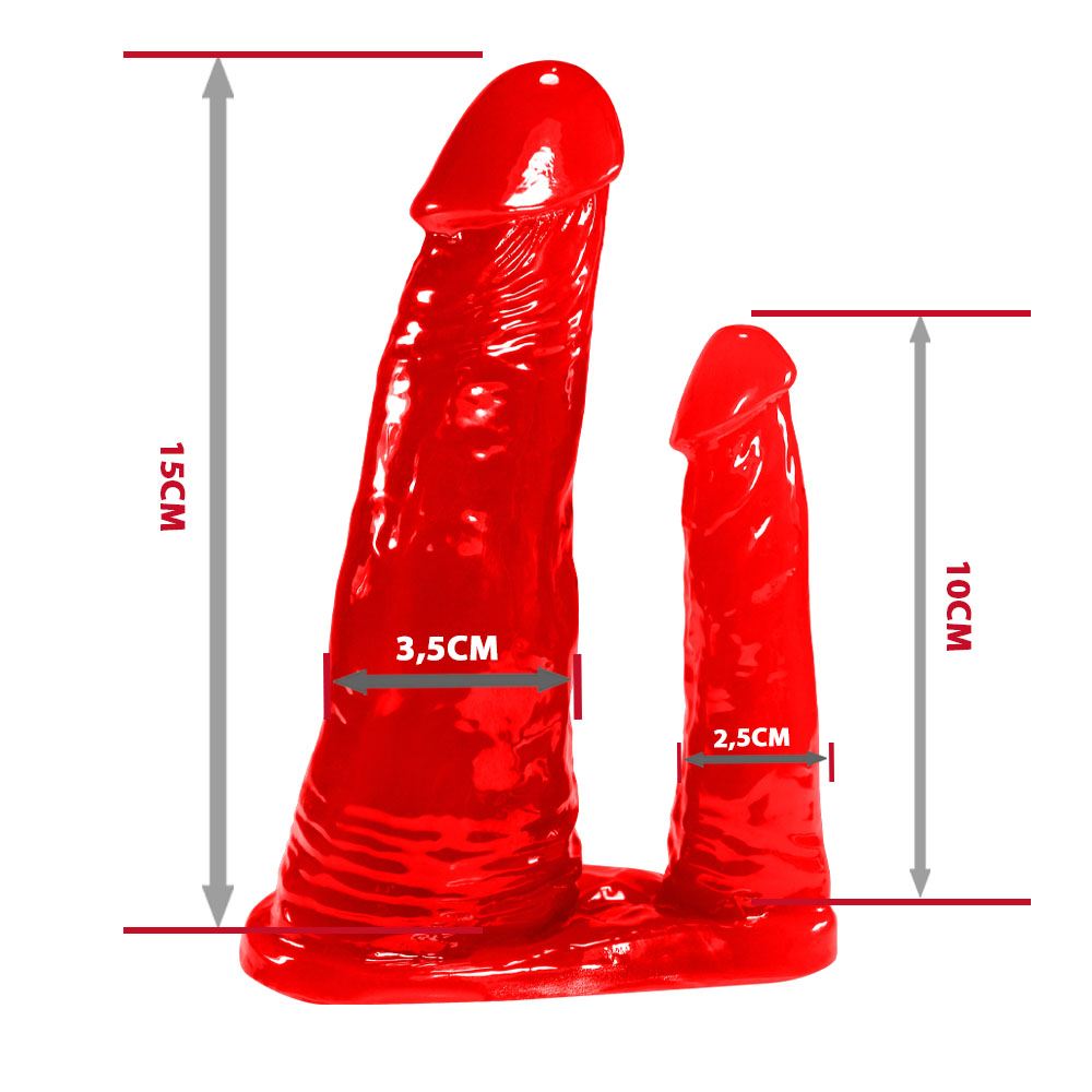 Detalhe do vibrador e controle do P�nis Duplo para 2 Penetra��es com Vibrador e Ventosa Vermelho