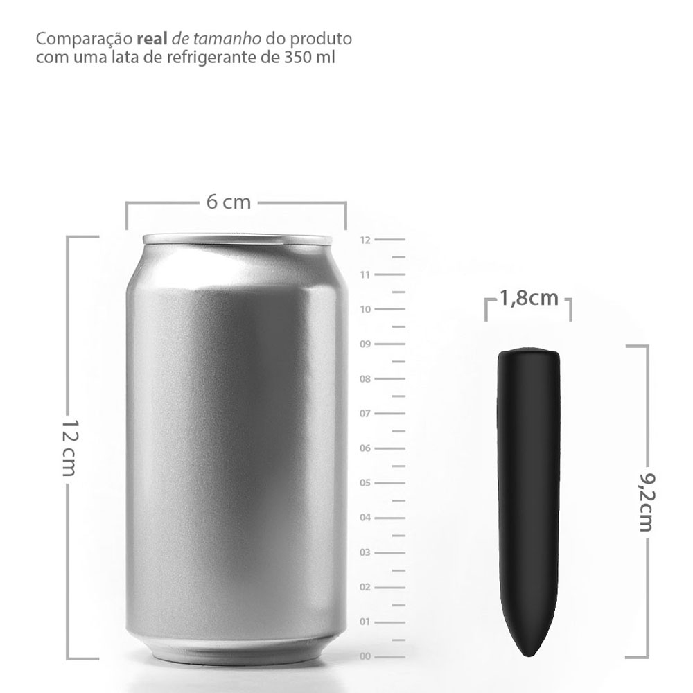 Vibrador Bullet Recarregável via USB com 10 Vibrações - Silicone (Toque Aveludado) 9,2 x 2cm Preto | Foto 06