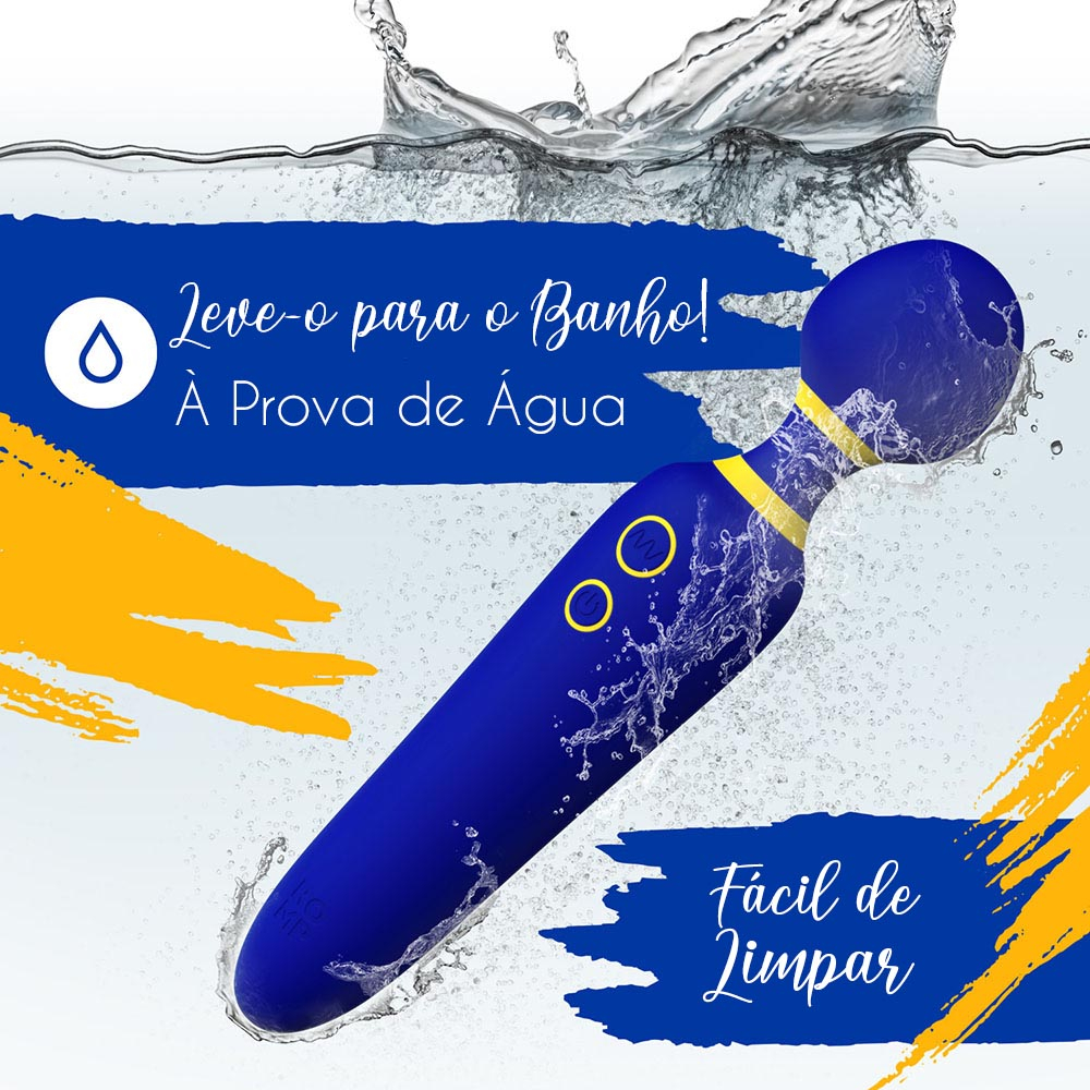 Massageador Er�tico Recarreg�vel em Silicone Flip Azul sendo submerso em �gua, demonstrando ser � prova d'�gua