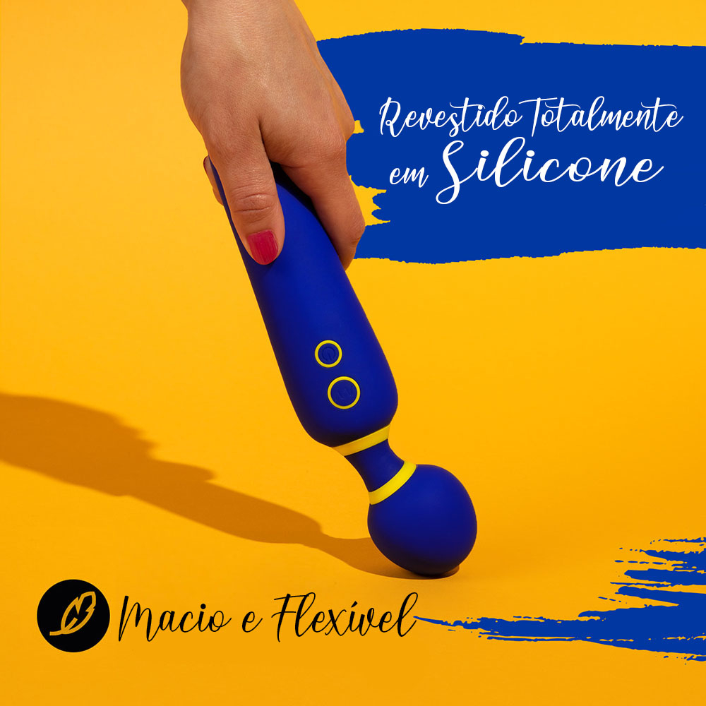 Vista lateral do Massageador Er�tico Recarreg�vel em Silicone Flip Azul, destacando o formato ergon�mico