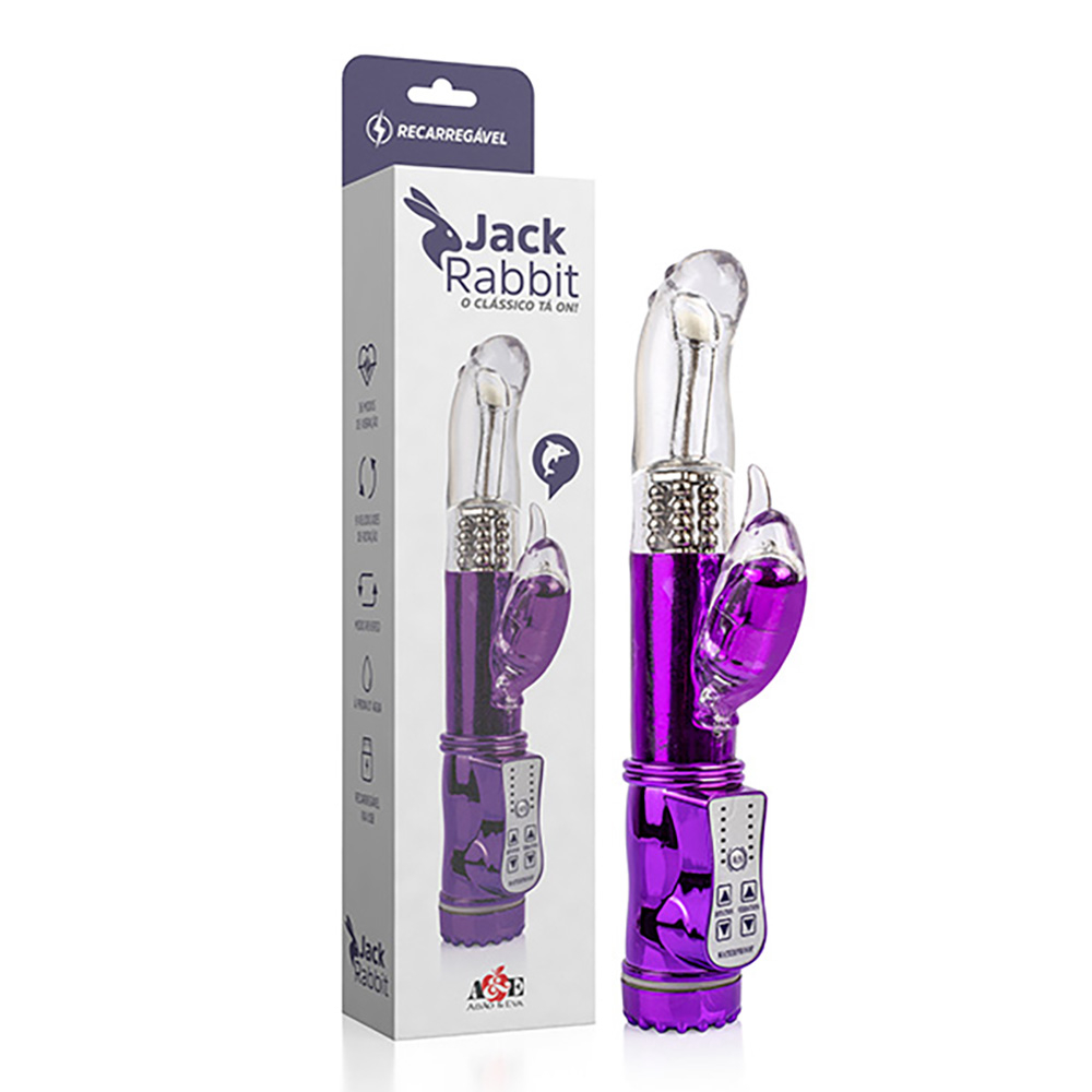 Vibrador Rabbit Recarregável em Silicone com 36 Vibrações Golfinho Roxo | Foto 01