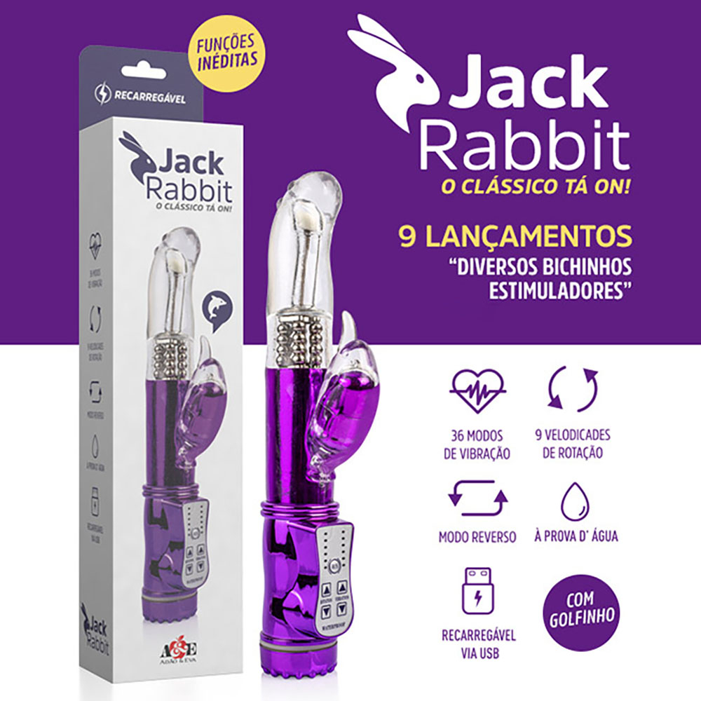 Vibrador Rabbit Recarregável em Silicone com 36 Vibrações Golfinho Roxo | Foto 03