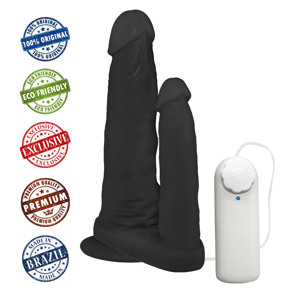 P�nis Duplo para 2 Penetra��es com Vibrador e Ventosa, close da ventosa na base.