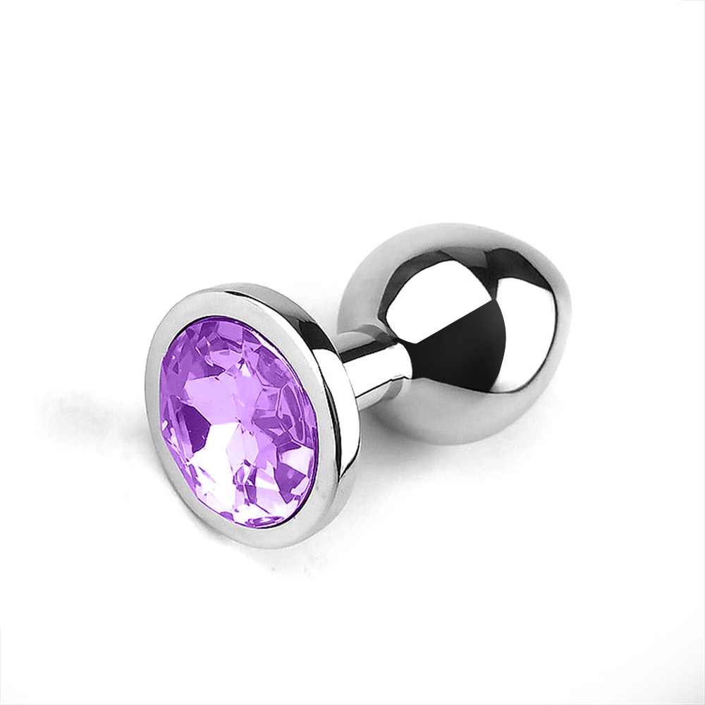 Plug Anal Joia em Aço Redondo Tamanho M Roxo :: Sex Shop Loja do Prazer