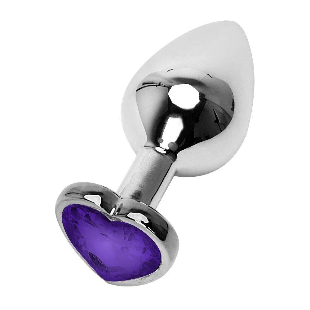 Plug Anal Joia em ABS Prata Tamanho P com Pedra em Formato de Cora��o Roxo | Foto 02