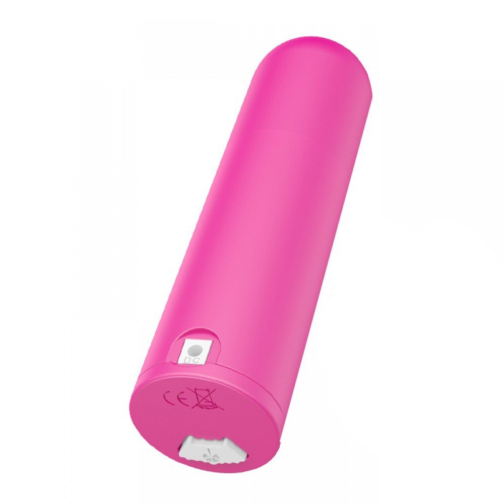 Vibrador Bullet em Silicone Recarreg�vel com 10 Vibra��es Pink visto de cima com porta de carregamento