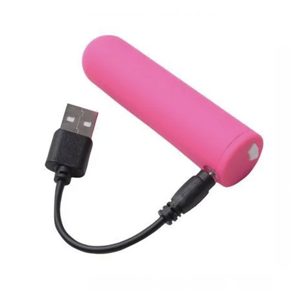 Vibrador Bullet em Silicone Recarreg�vel com 10 Vibra��es Pink deitado em vista lateral para demonstrar comprimento