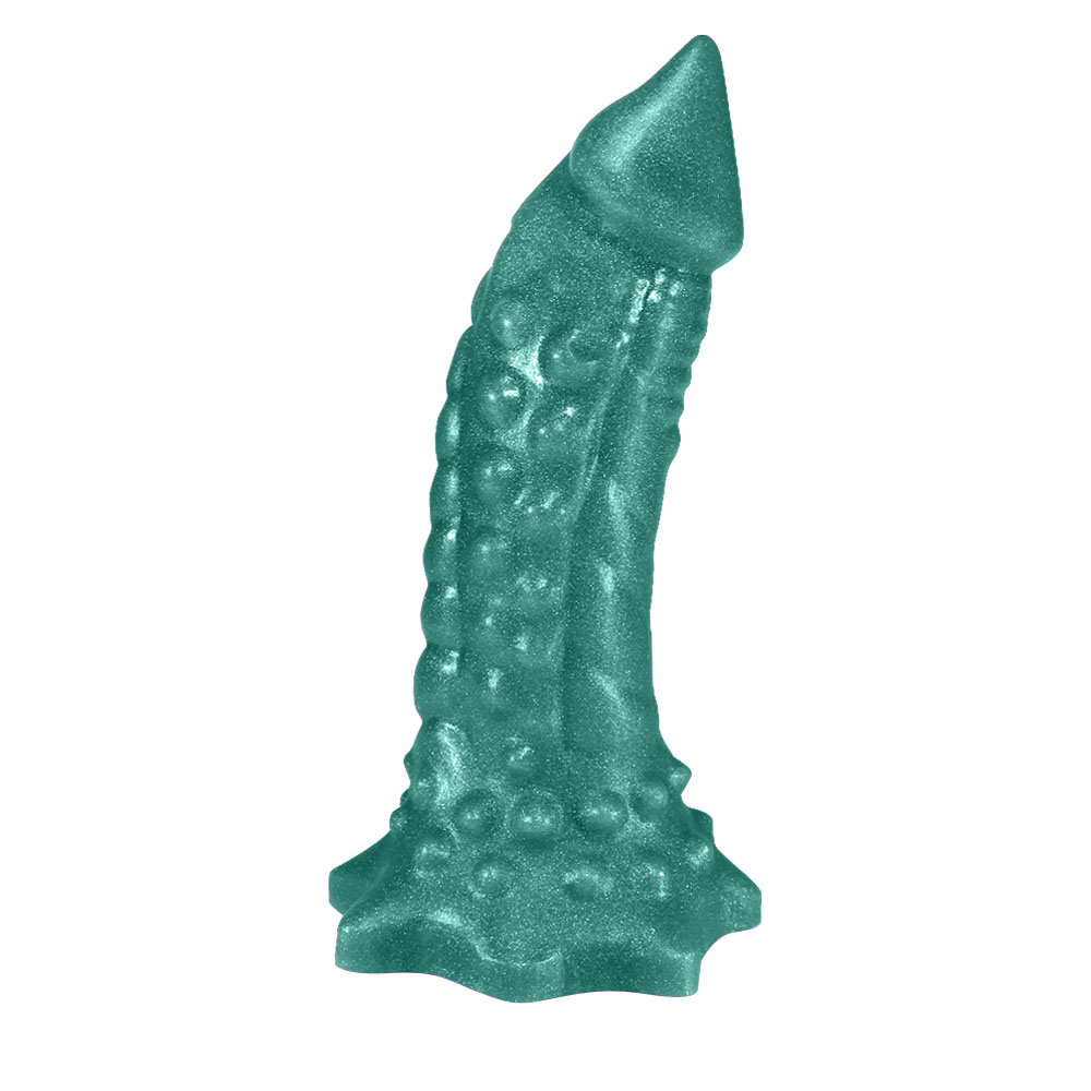 Pênis Feito em PVC Flexível com Massageador Reptile 18 x 4,5cm Verde Cintilante | Foto 01