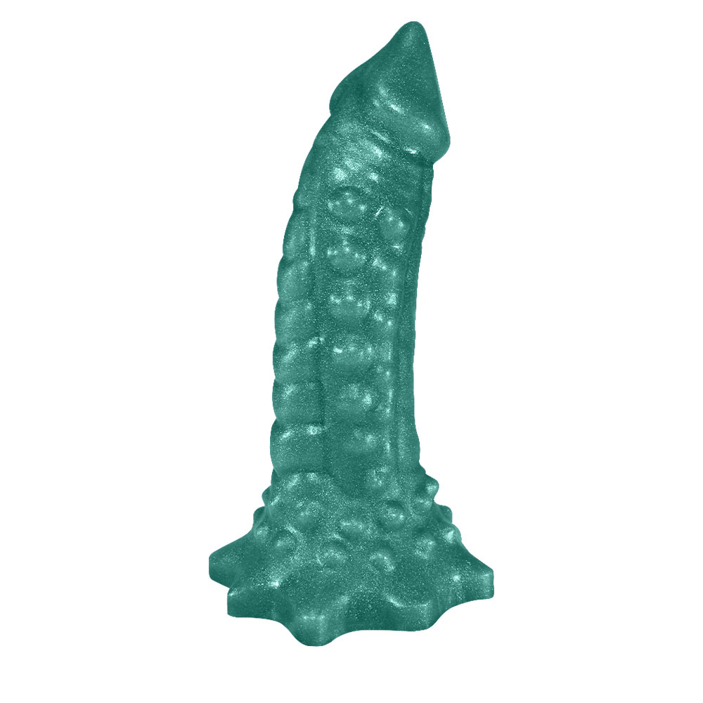 Pênis Feito em PVC Flexível com Massageador Reptile 18 x 4,5cm Verde Cintilante | Foto 02
