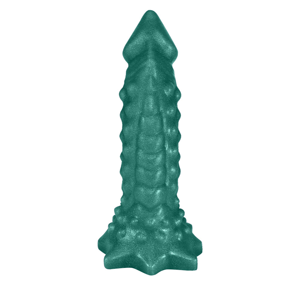Pênis Feito em PVC Flexível com Massageador Reptile 18 x 4,5cm Verde Cintilante | Foto 03