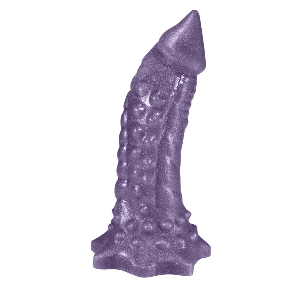 Pênis Feito em PVC Flexível com Massageador Reptile 18 x 4,5cm Roxo Cintilante | Foto 01