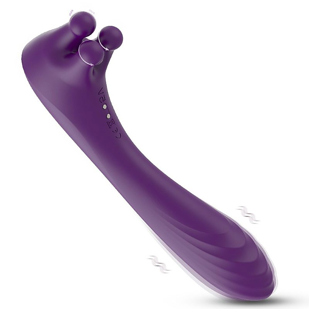 Vibrador Feminino Angel's Hand Roxo em vista lateral, com ondula��es indicando vibra��o e design ergon�mico