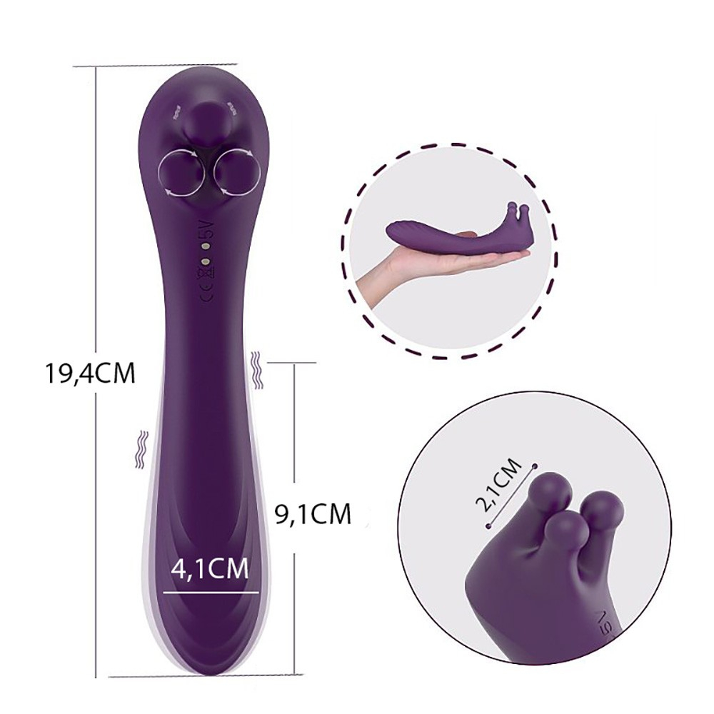 Detalhe do vibrador feminino Angel's Hand Roxo, mostrando os bot�es de controle e a entrada USB para recarga
