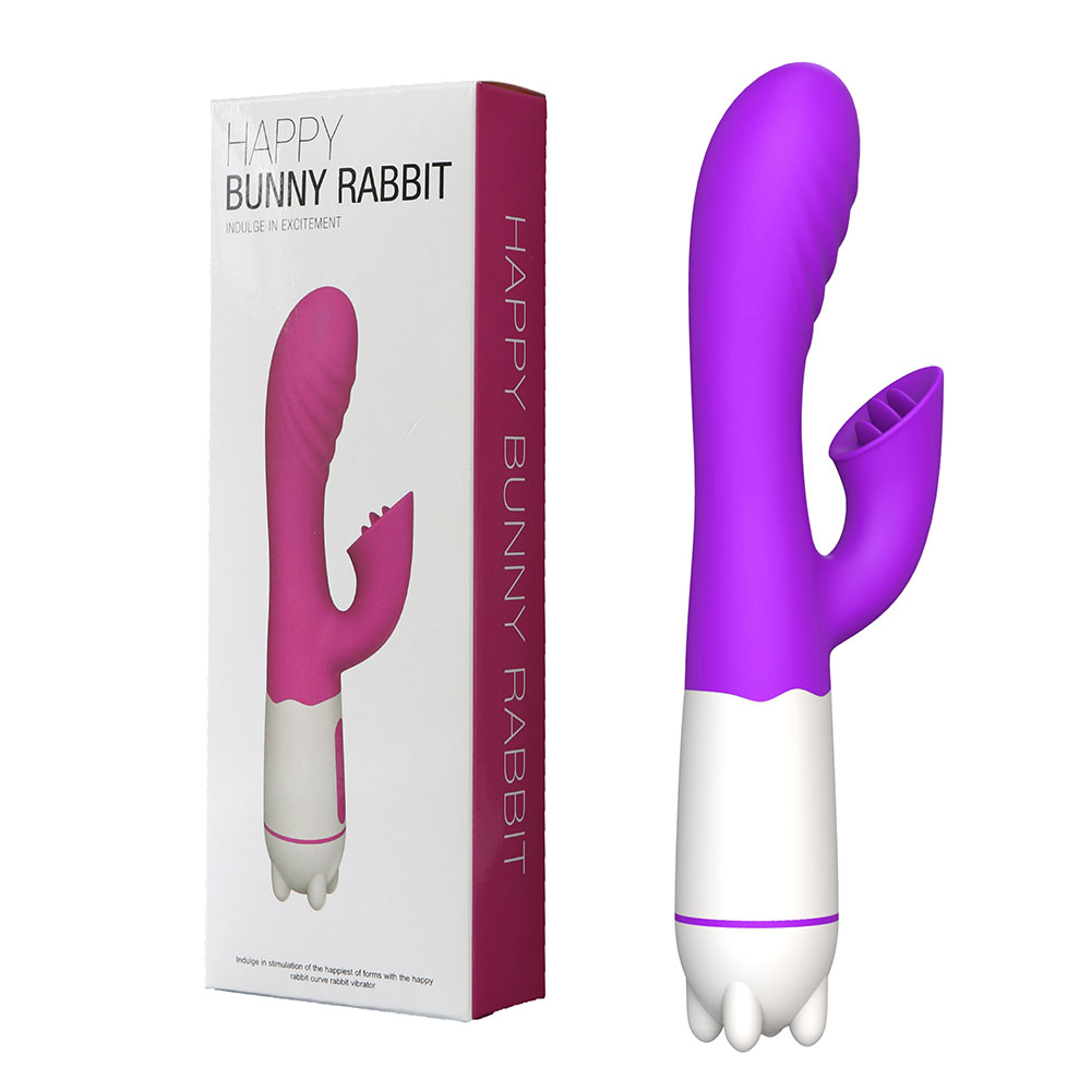 Vibrador Duplo Recarregável em Silicone para Clitóris e Ponto G com 36 Vibrações Happy Bunny Roxo | Foto 01