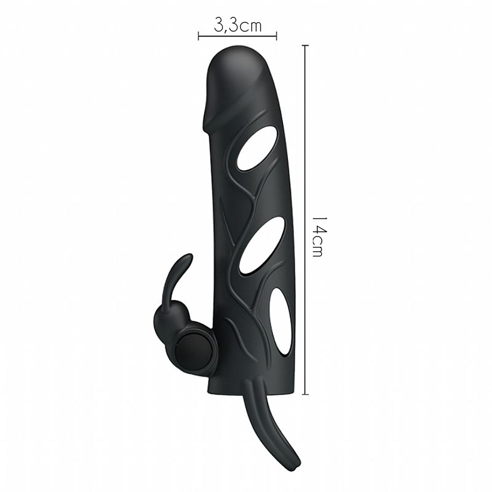 Capa Peniana com Vibrador em Silicone Anel para Escroto E Estimulador para Clit�ris 14 x 3,3cm Preto | Foto 05
