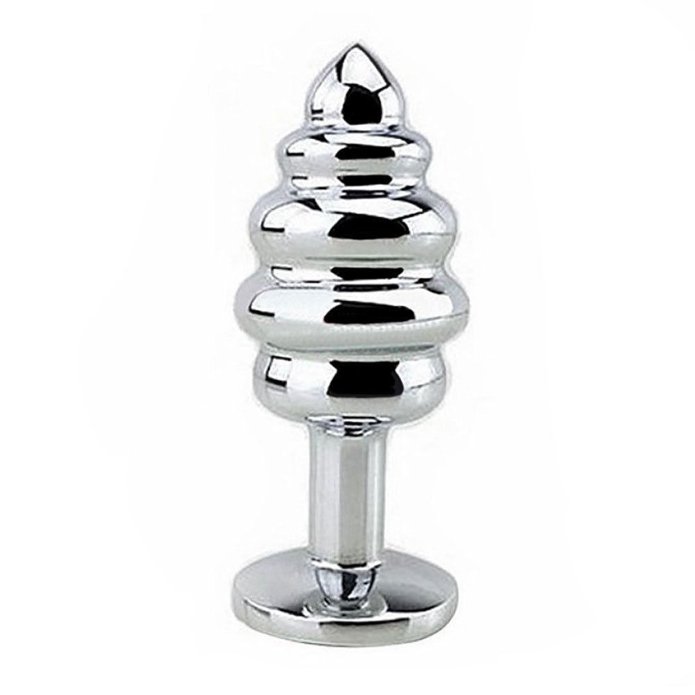 vista lateral do plug anal joia em a�o inox P, com foco no formato em gomos escalonados e a ponta c�nica para inser��o suave