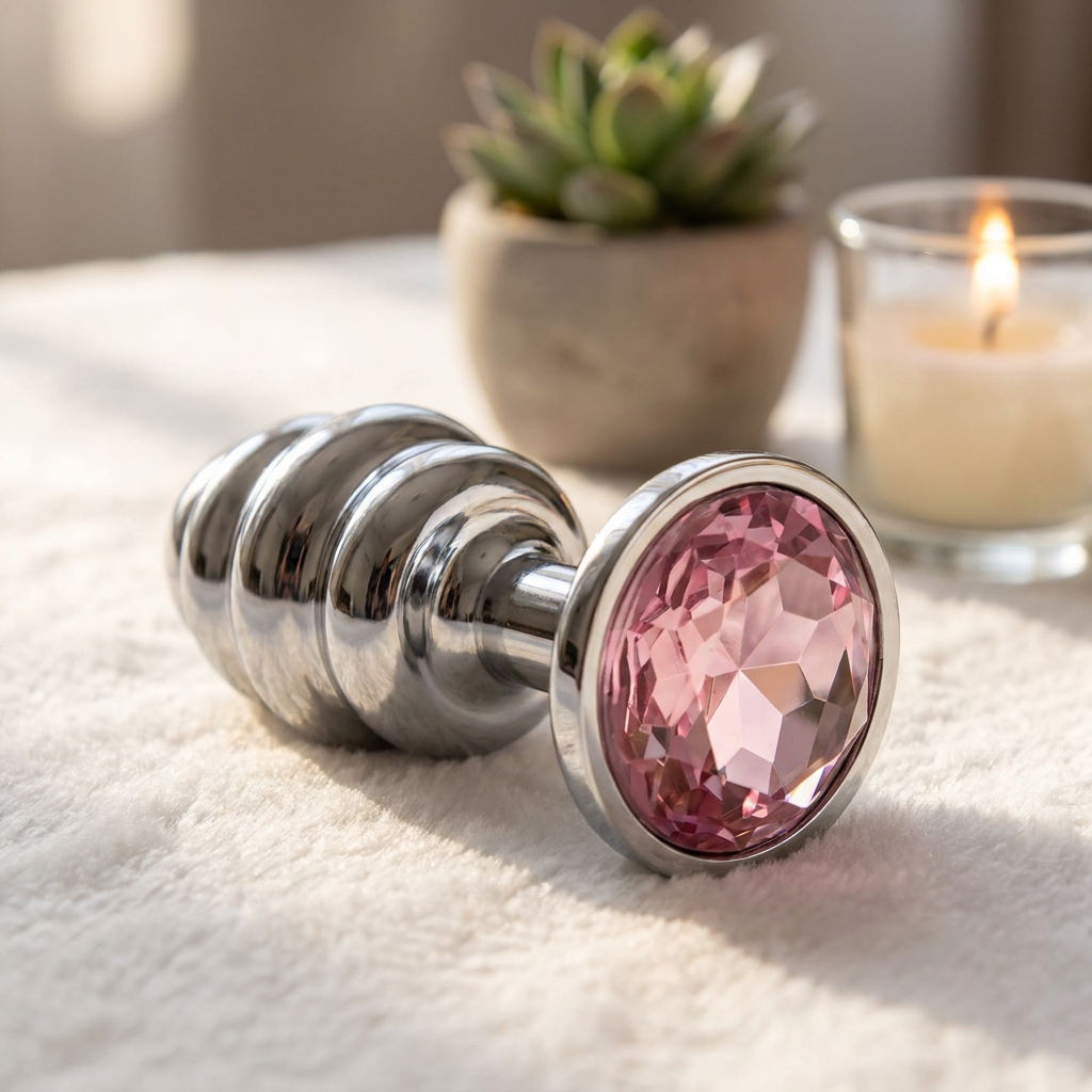 close na ponta anat�mica e nos gomos do plug anal de metal para inser��o gradual segura e confort�vel