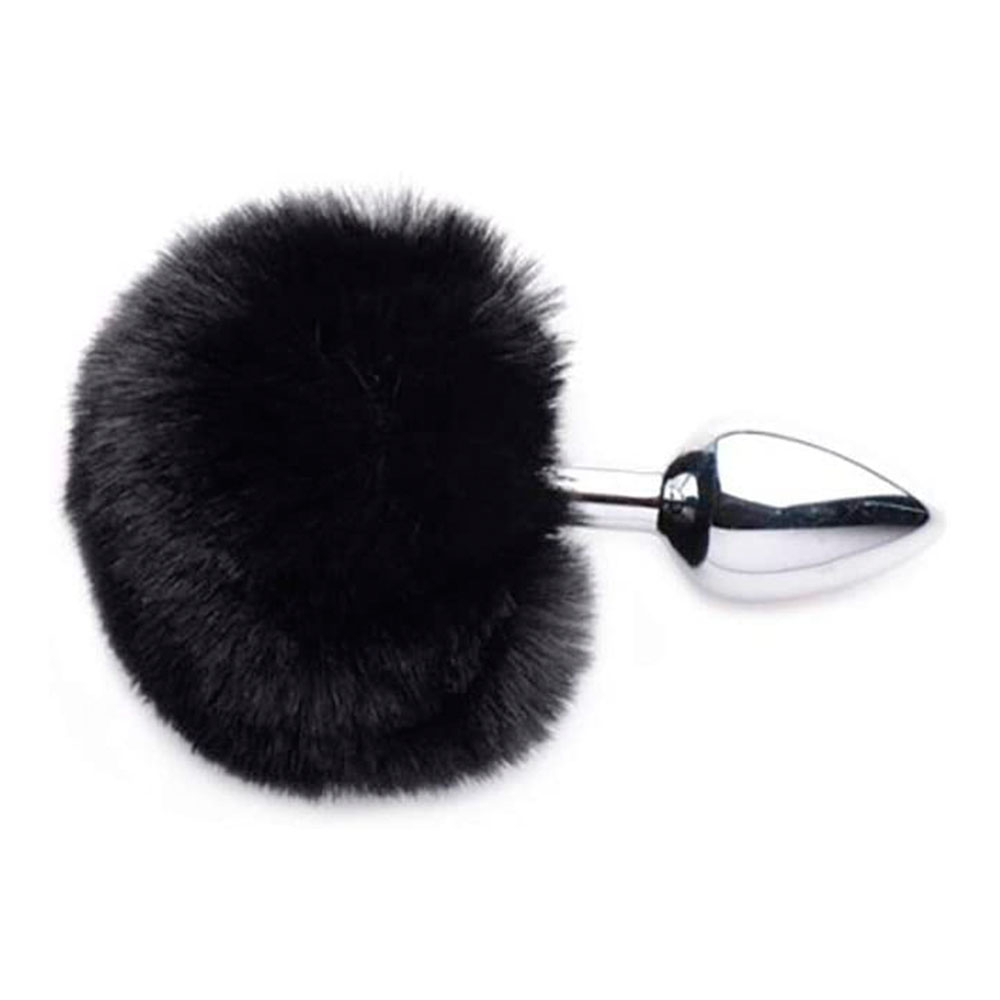 Plug Anal Rabo em A�o Pompom de Coelho Tamanho P Preto | Foto 03