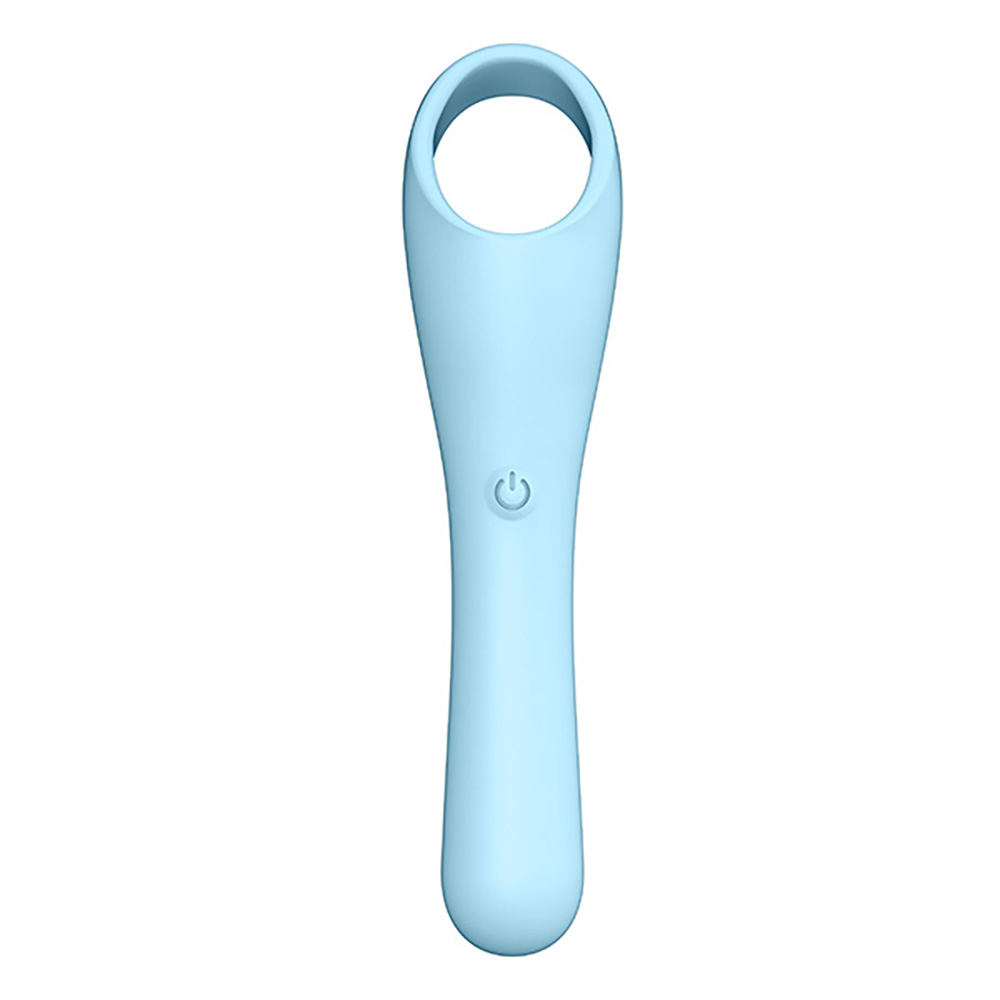 Vibrador Feminino Recarreg�vel em Silicone com 8 Vibra��es � Hit Azul | Vista frontal do vibrador destacando o bot�o de controle.