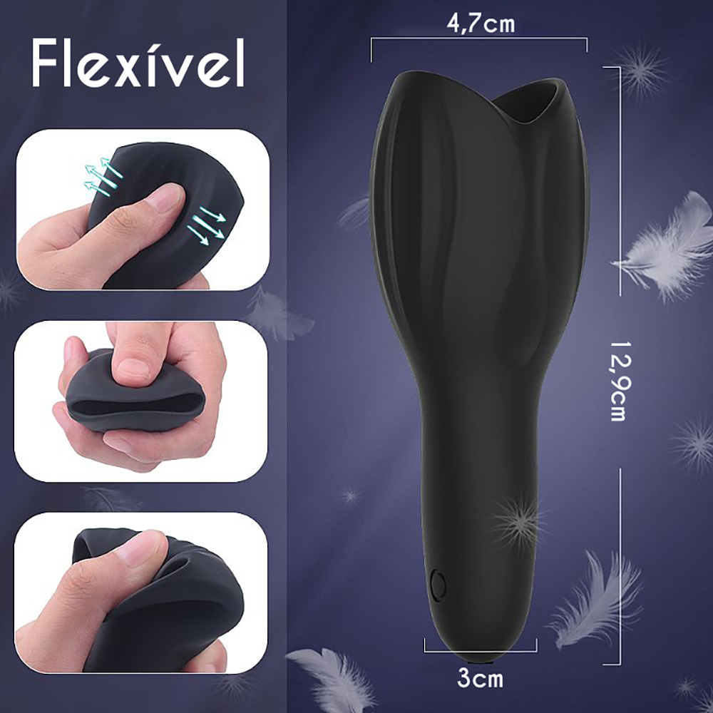 Masturbador Masculino Recarregável em Silicone com 10 Vibrações Woodblock Preto | Foto 05