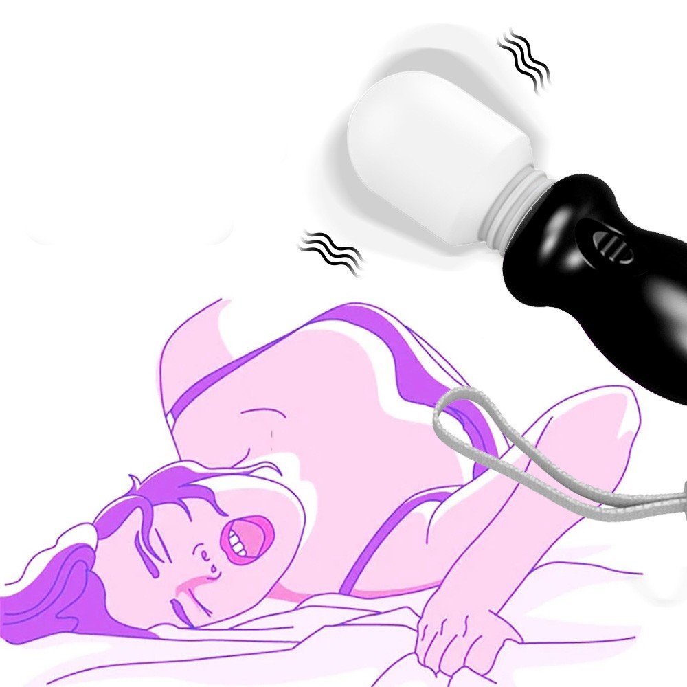 Cena ilustrativa do Mini Massageador Er�tico Preto sendo usado para estimular uma personagem em momentos de prazer.